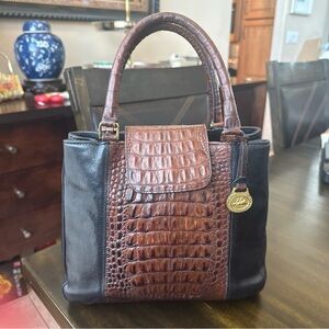 Brahmin Black and Brown Embossed Leather Bag